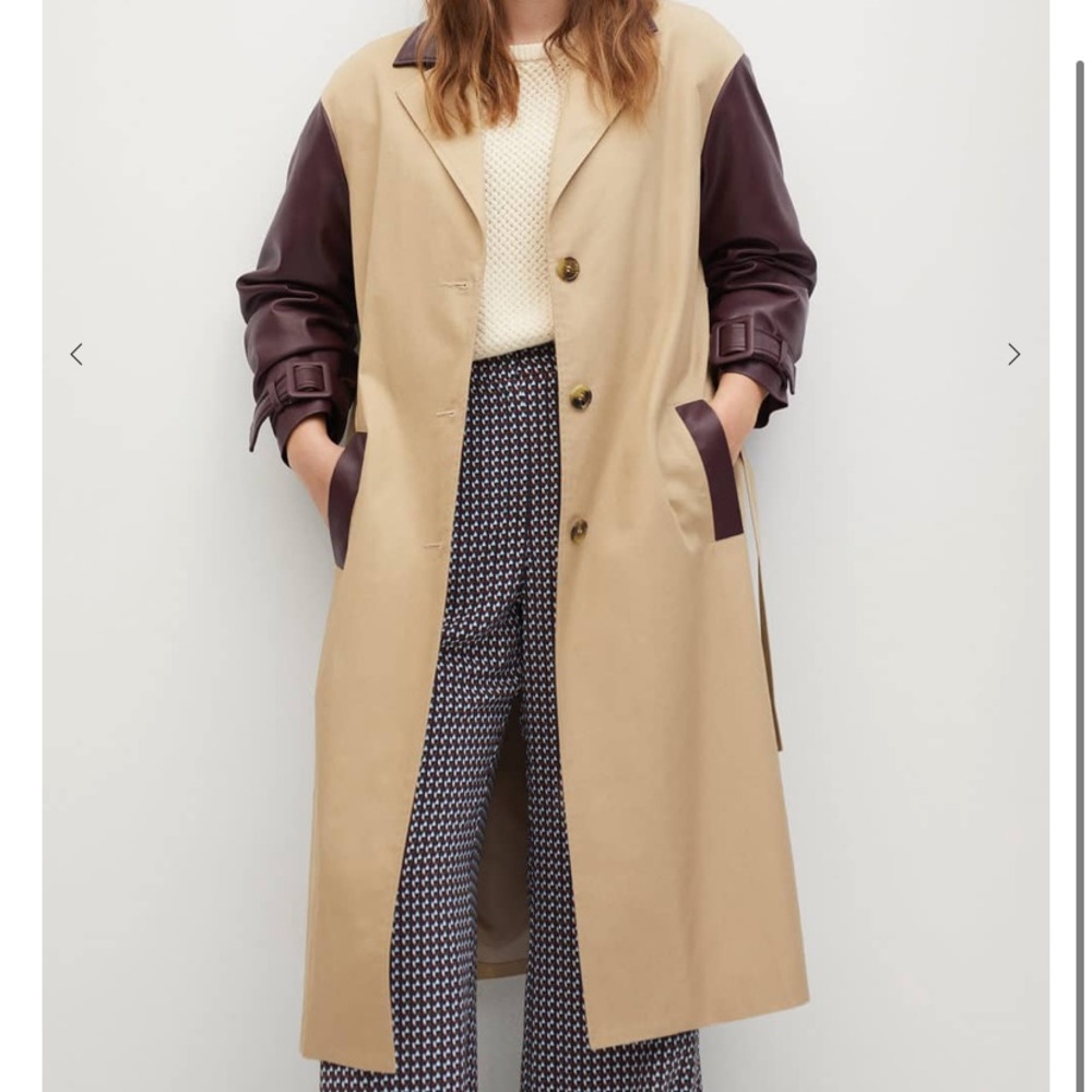 Mango NWT faux leather sleeve trench. XL.